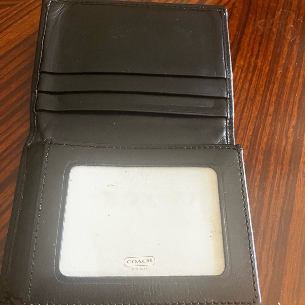 Coach Black Leather Card Holder with White Stitching - Picture 3 of 3